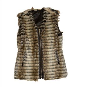 Iman Platinum Luxury Black Label Collection Faux Fur Vest Full Zip Size